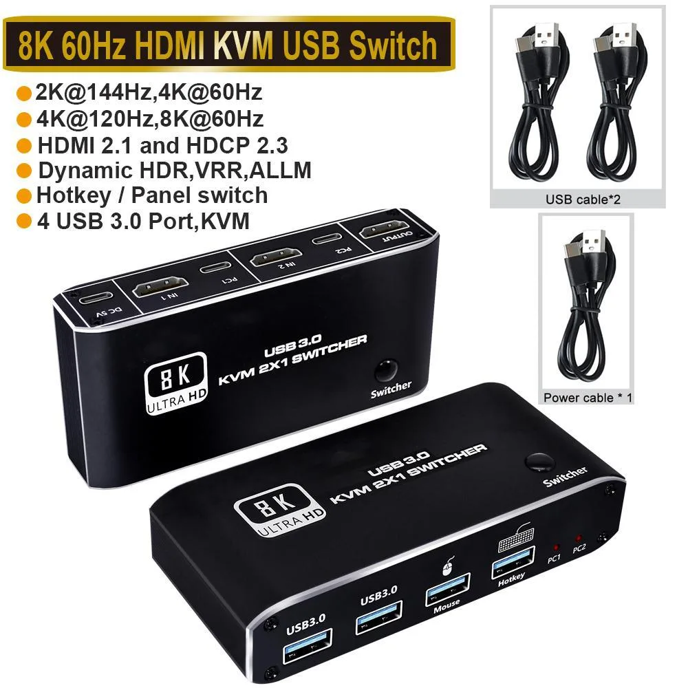 WRIARICH WRIARICH 2 Port HDMI 2.1 KVM Switch 8K 60Hz Darkish — product photo