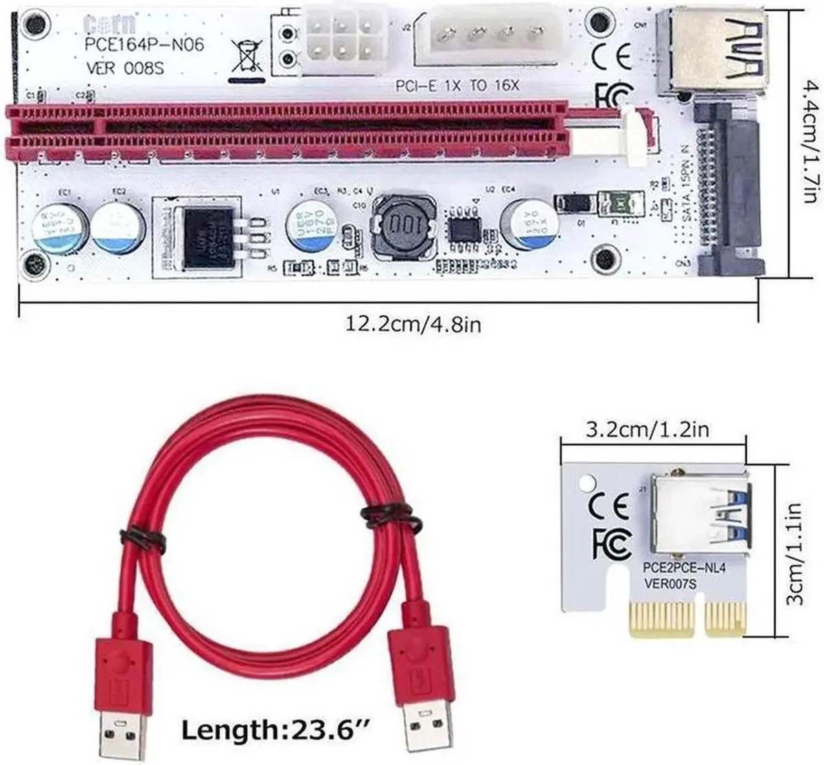 Corn Electronics Corn Electronics Ver006C PCIe 1X to 16X Riser 60cm USB 3.0 6Pin Power — product photo