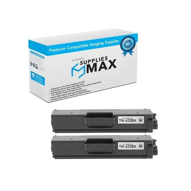 SuppliesMax SuppliesMax Compatible Black Toner Cartridge 2-Pack 4500 Pages for Brother TN-433BK_2PK — product photo