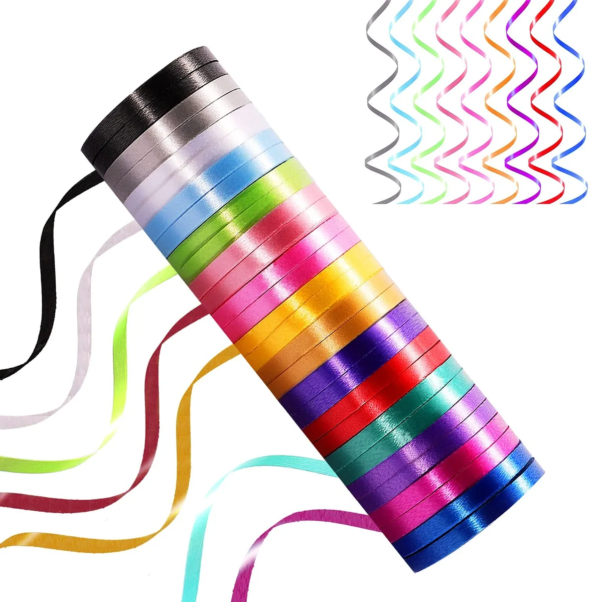 Pendant of Luck Curling Ribbon 30 Rolls 15 Colors 33 ft 3/16 in — product photo