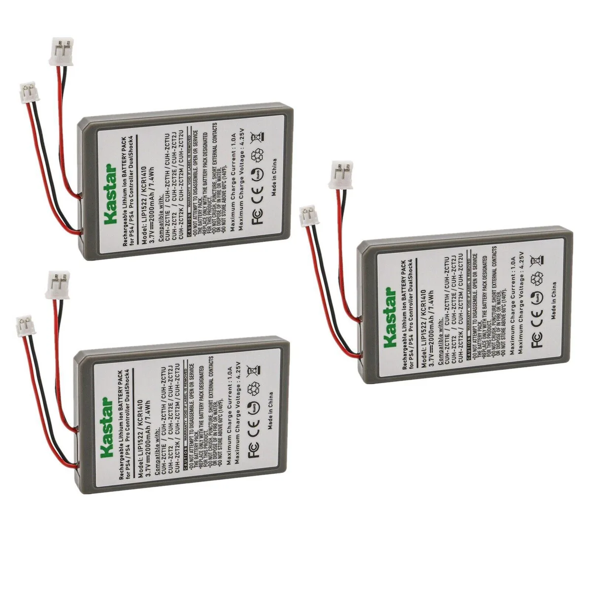 Kastar Kastar 3-Pack PS4 Battery Replacement 2000mAh 7.4Wh 3.7V — product photo