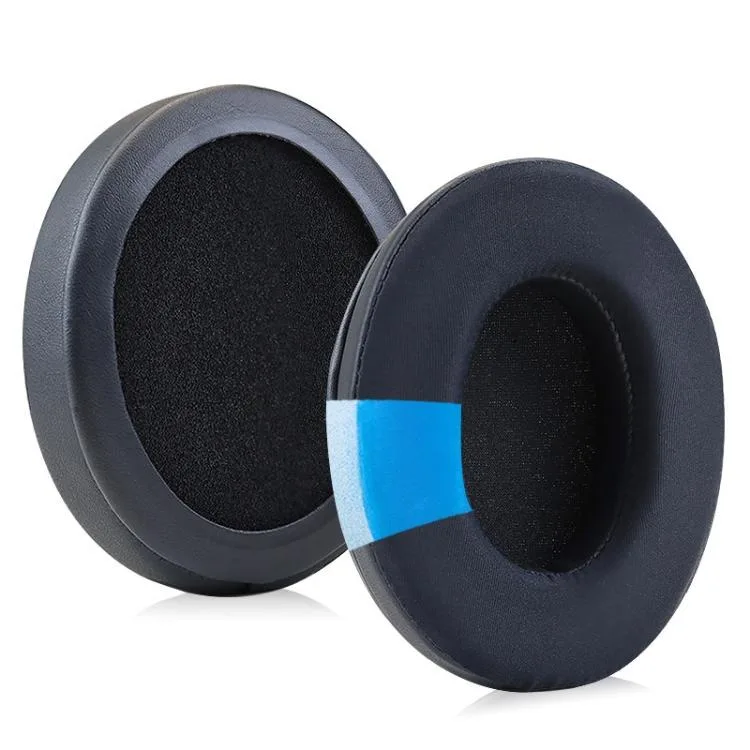 Pair of black leather gel ear pads with stitched edges