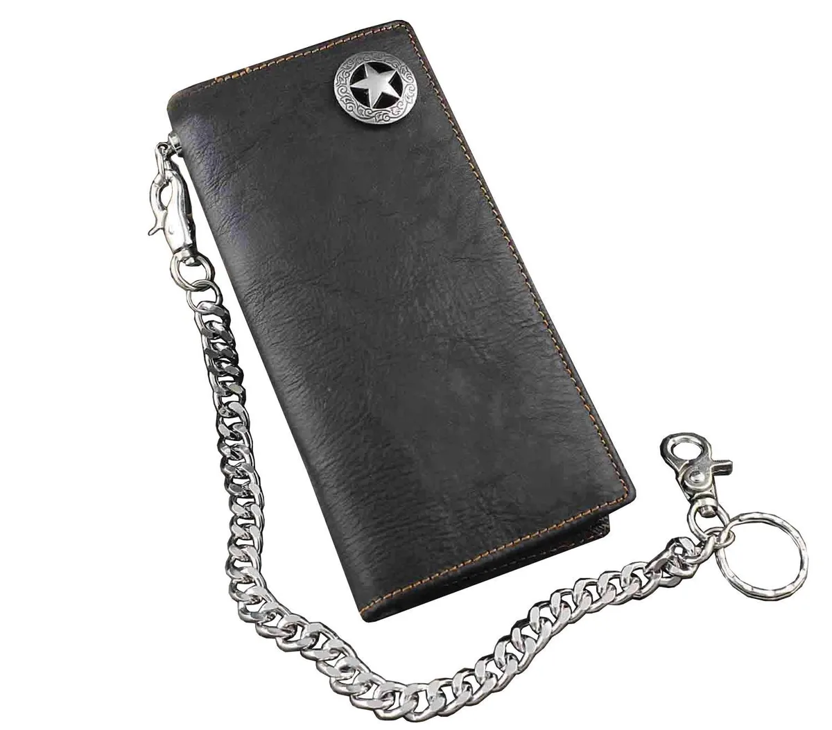  vogueteen Men's Black Genuine Leather Wallet with Chain 18.5 cm 11 Card Slots — product photo