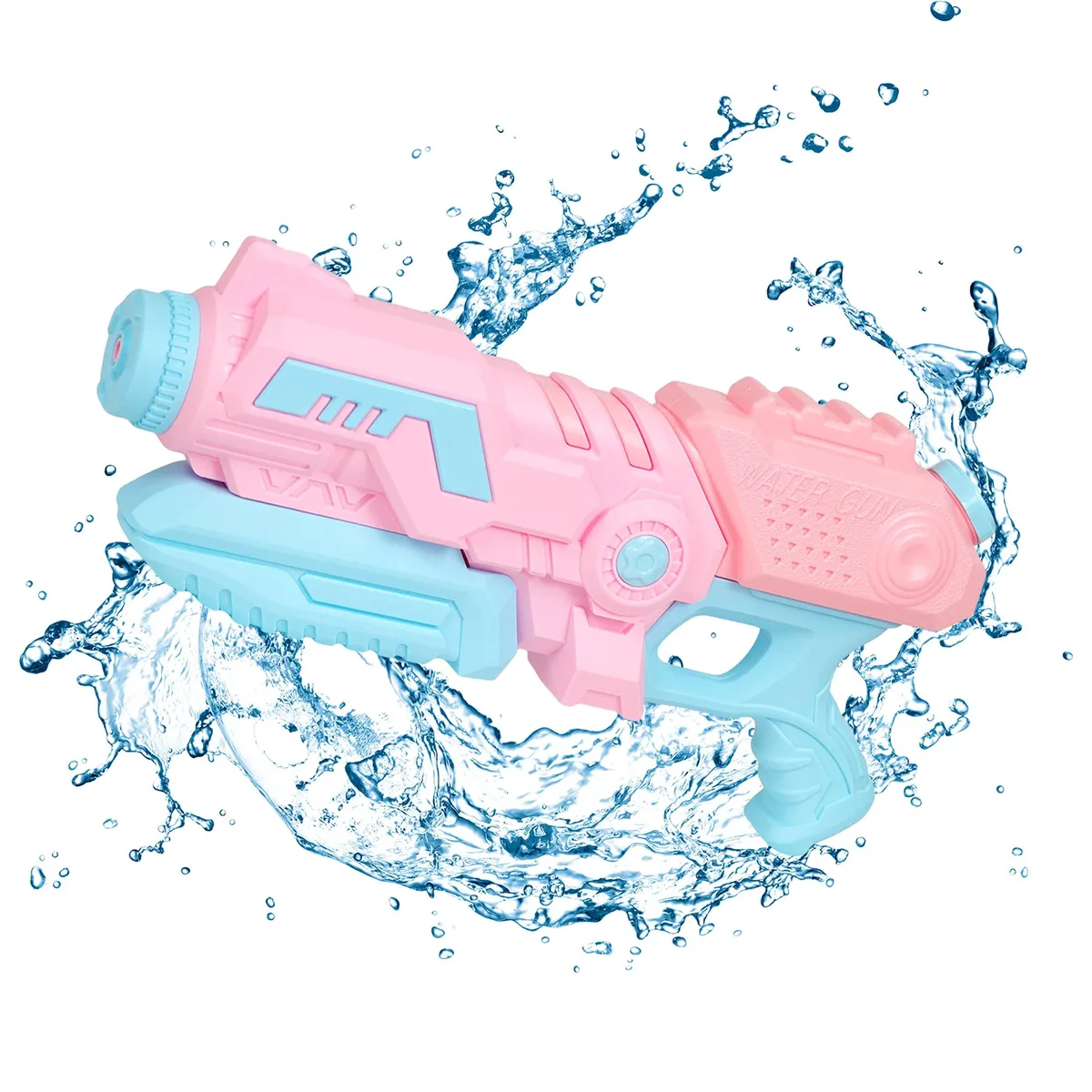 Pink pull-out water gun, 15 by 2.8 by 7.9 inch, 1000cc capacity, 35 ft range