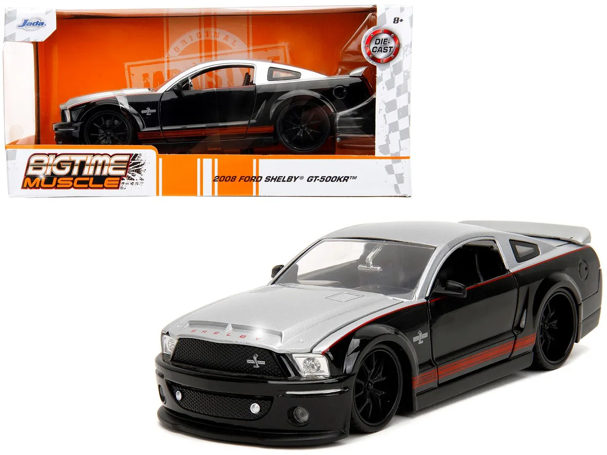 Jada Jada 2008 Ford Shelby Mustang GT-500KR 1/24 Silver Black Red Stripes Bigtime Muscle — product photo