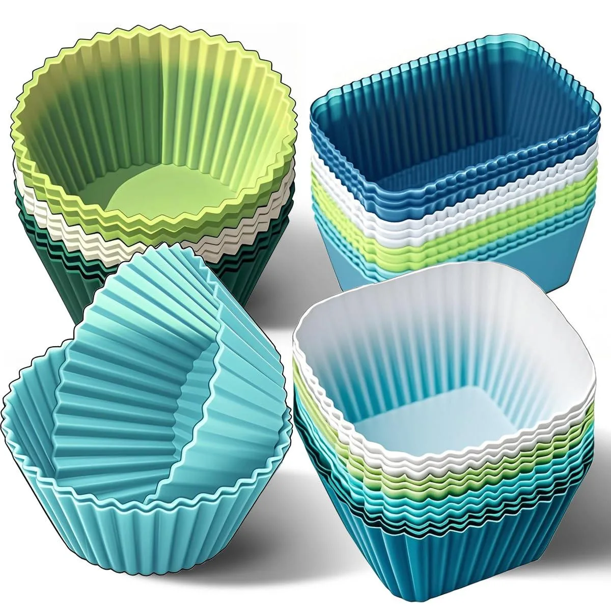 36 reusable silicone baking cups in soft colours, flexible and freestanding