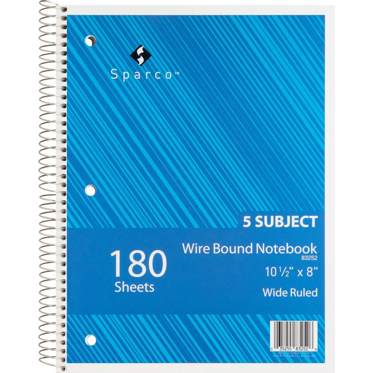 Sparco Products Sparco Products 83252 Notebook 5 Subject 10-1/2"x8" Wide Ruled 180 Sheets — product photo