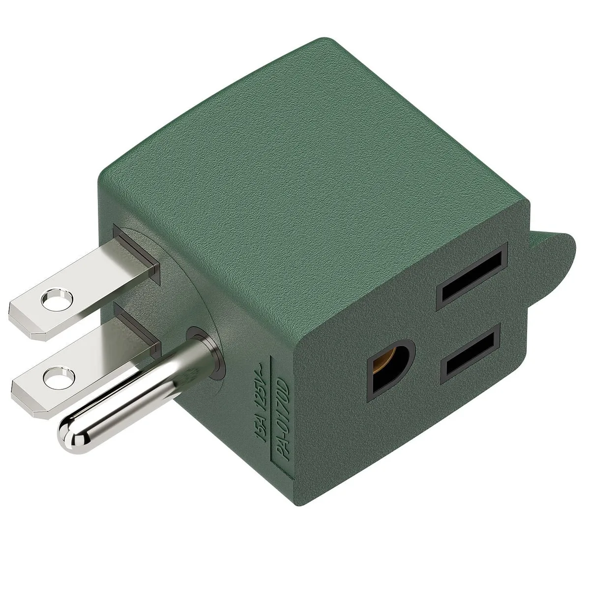 LORDWORLD LORDWORLD 90° 3-Prong Adapter 5-15P to 5-15R 1870W Green — product photo
