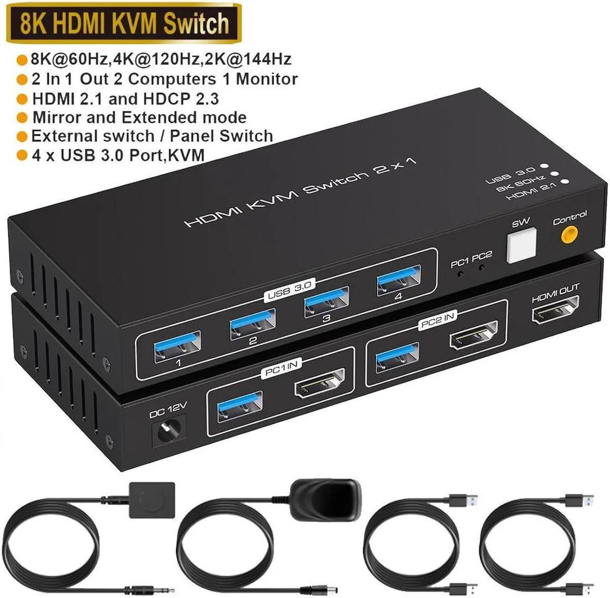 Aomoproing Aomoproing 2-port 8K@60Hz 4K@120Hz HDMI KVM Switch USB 3.0 — product photo