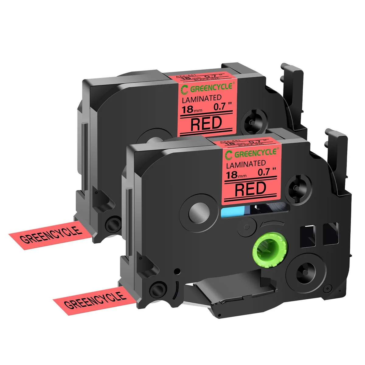 GREENCYCLE GREENCYCLE TZe-441 18mm Black on Red Laminated Label Tape 2 Pack — product photo