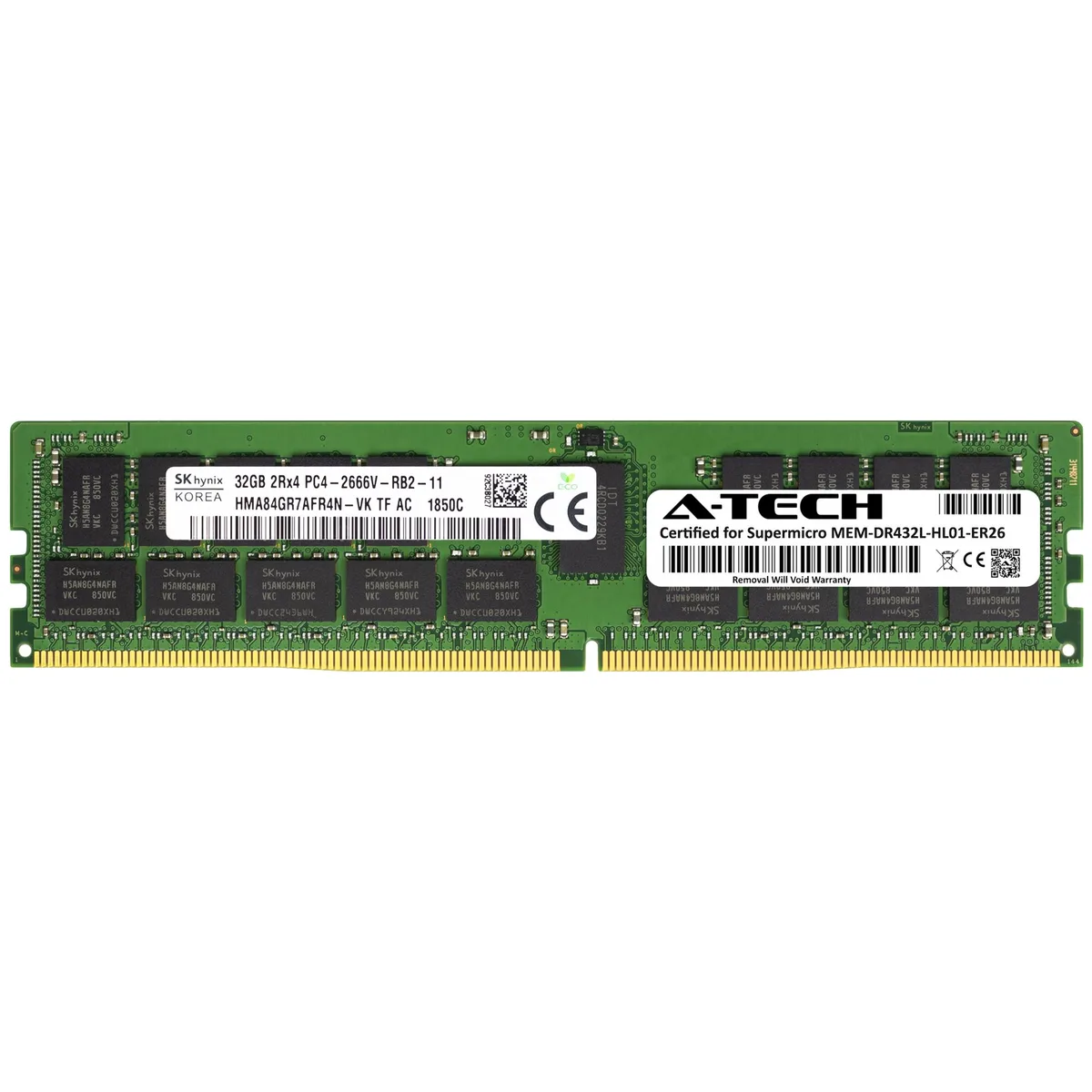 A-Tech A-Tech 32GB DDR4 2666MHz CL19 1.2V ECC Registered RDIMM 2Rx4 288-Pin Supermicro Certified Server RAM — product photo