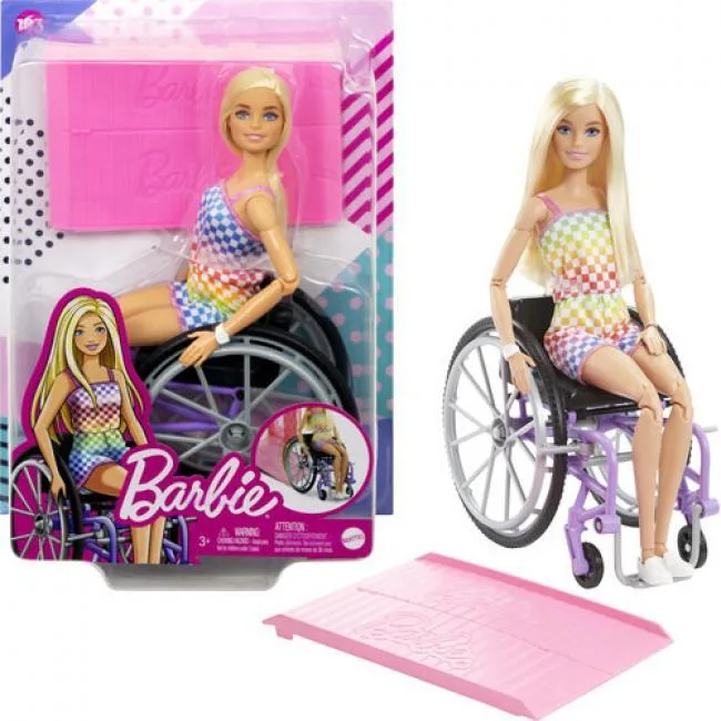 Barbie Barbie Fashionista Doll Wheelchair Ramp Blonde Rainbow Dress 22 Articulation HJT13 — product photo