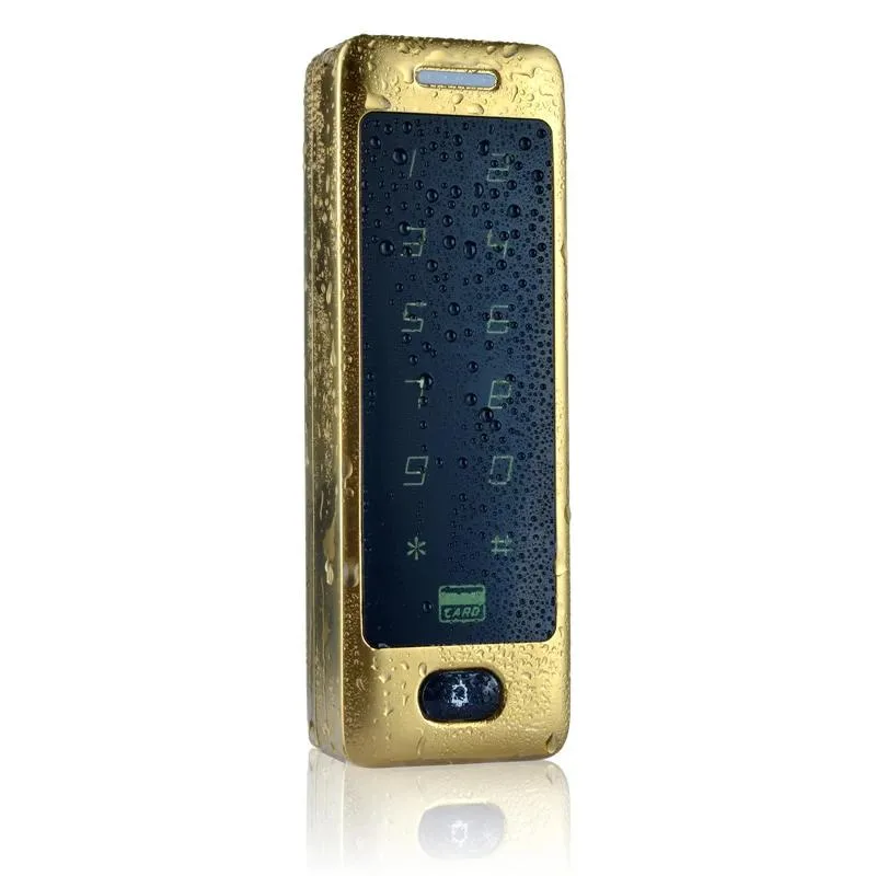 Gold metal RFID keypad with touch buttons and card reader