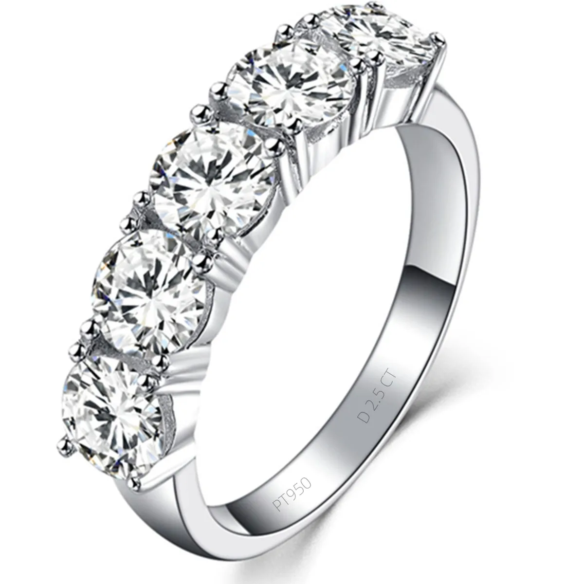 3MNSCD 3MNSCD 2.5ct 5-Stone Zircon Anniversary Ring Sterling Silver 18K White Gold Plated Size 4.5 — product photo