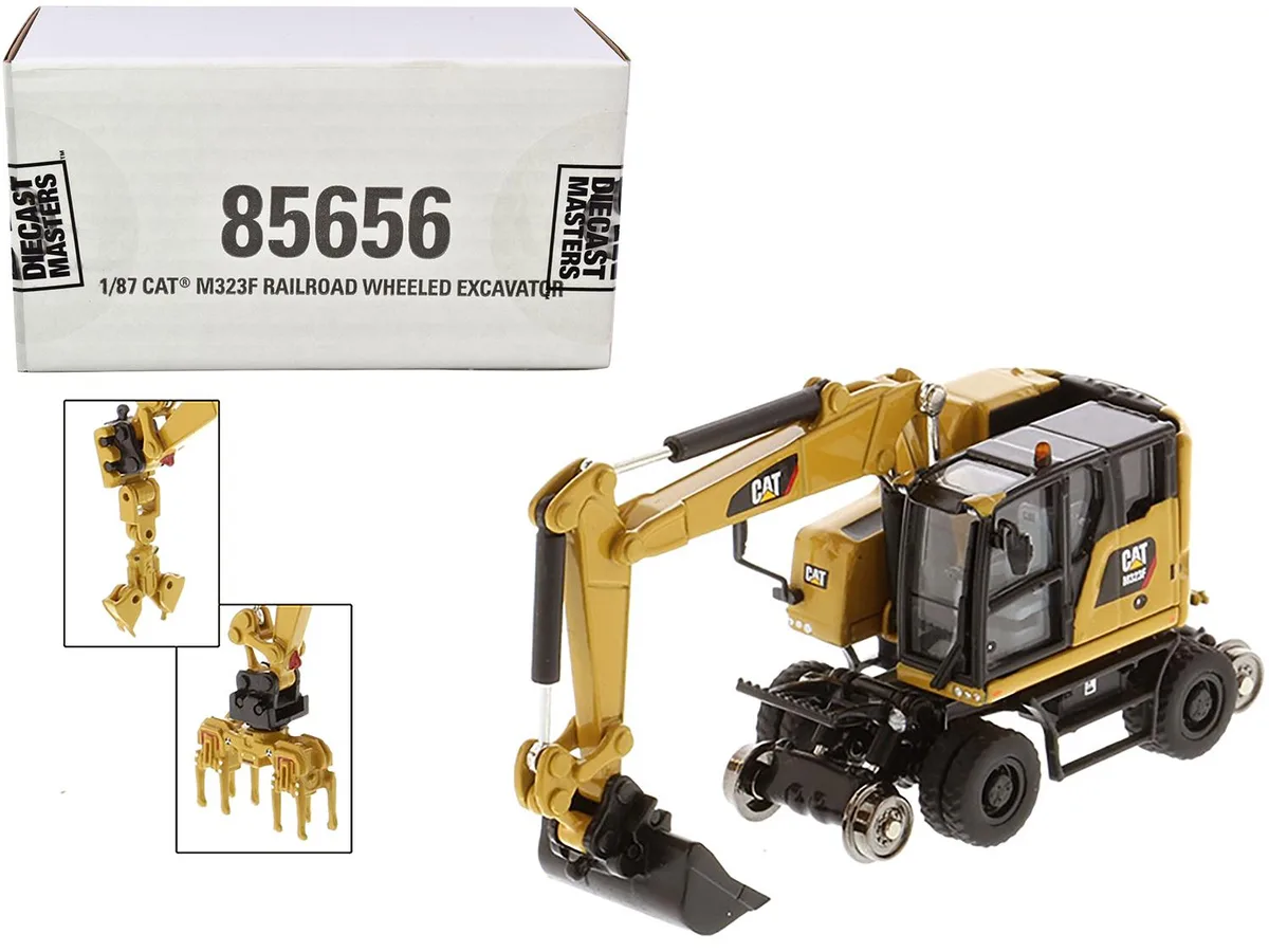 DieCast Masters DieCast Masters CAT M323F Railroad Wheeled Excavator with 3 Accessories 1/87 Scale Vehicle — product photo