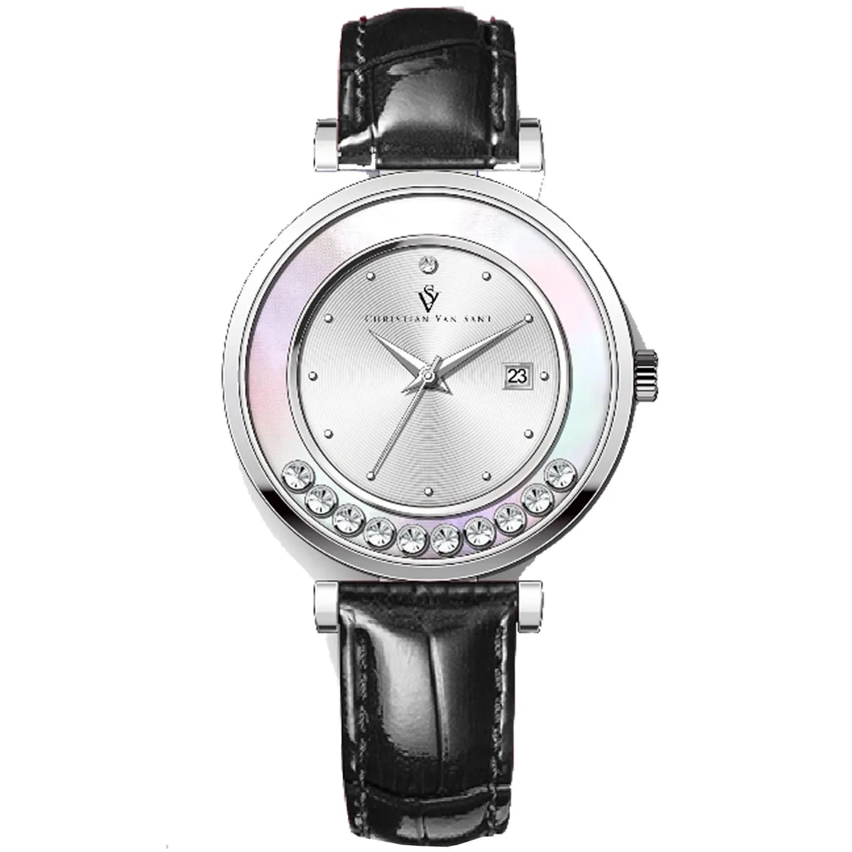 Christian Van Sant Bria silver dial watch on leather strap, stainless steel case