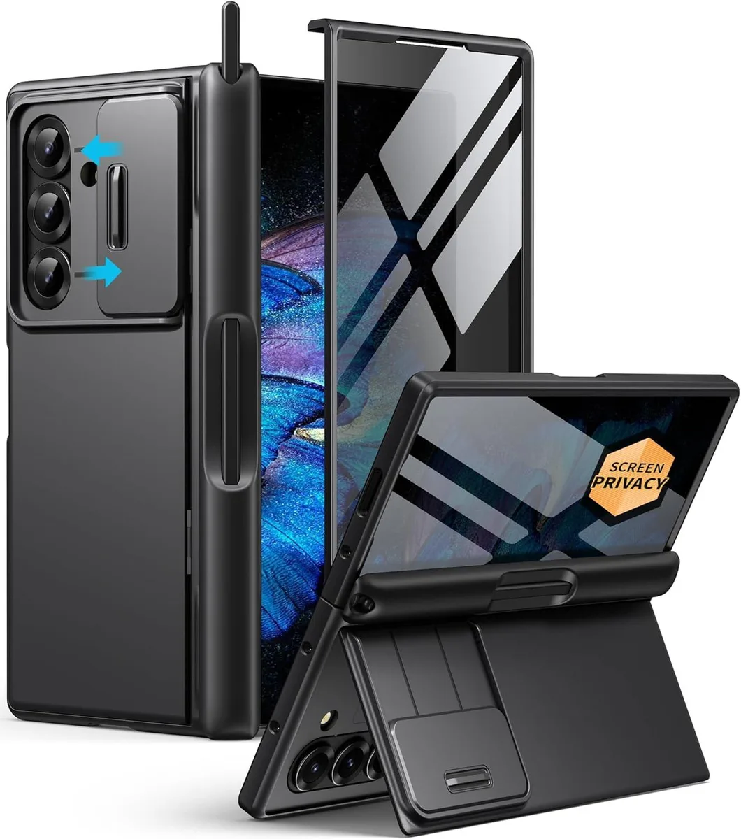 BFKK BFKK Z Fold 7 Case with Privacy Screen, Hidden Kickstand, Slide Camera Cover, Hinge Protection, Stylus, Black — product photo