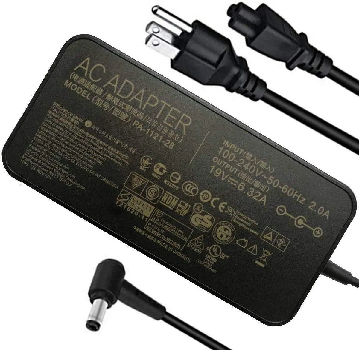 Black rectangular 120W AC adapter with 5.5*2.5mm barrel connector and 19V 6.32A output