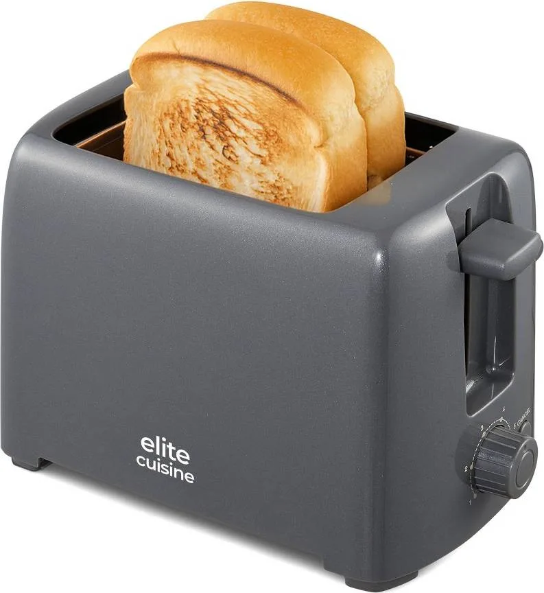 Black two-slice toaster with cool-touch exterior and wide slots