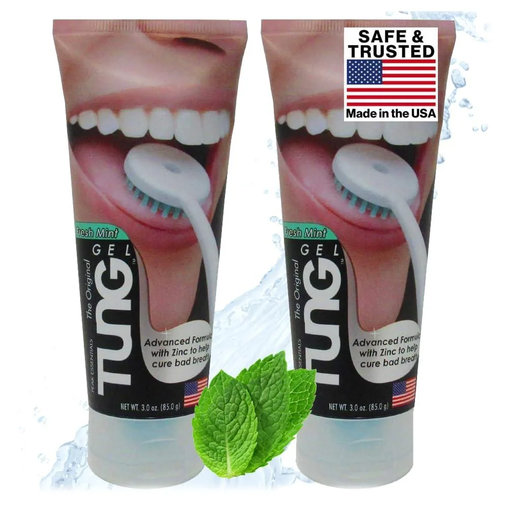 Two small white tubes of mint tongue gel