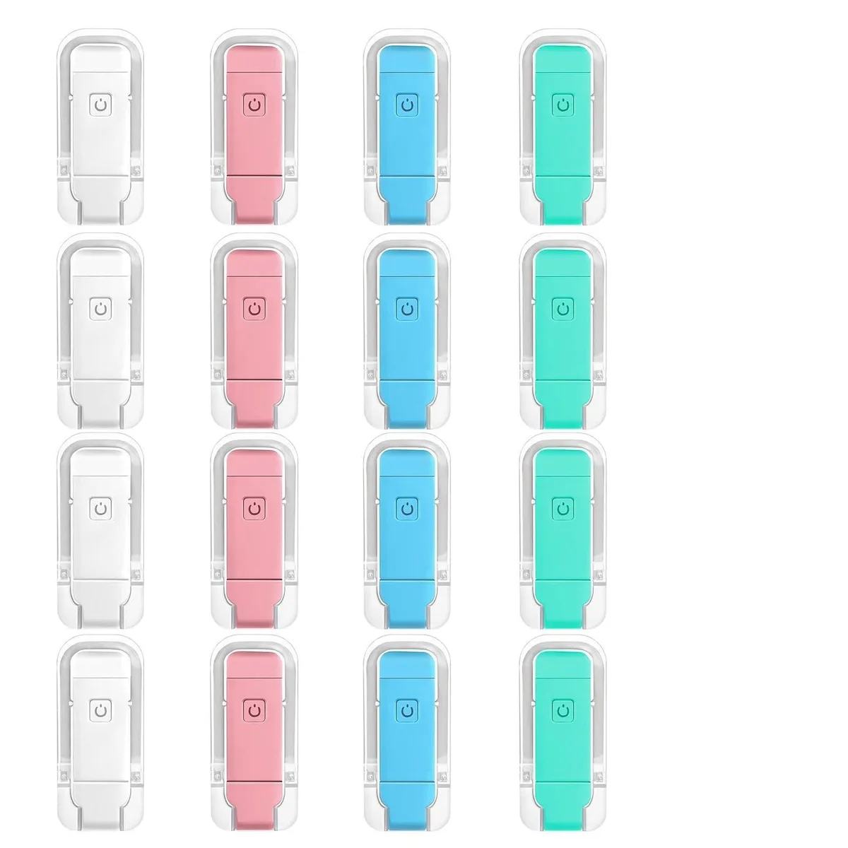  16 Pack Rechargeable Book Light Clip-On 3 Color Modes USB Charging Multicolor — product photo