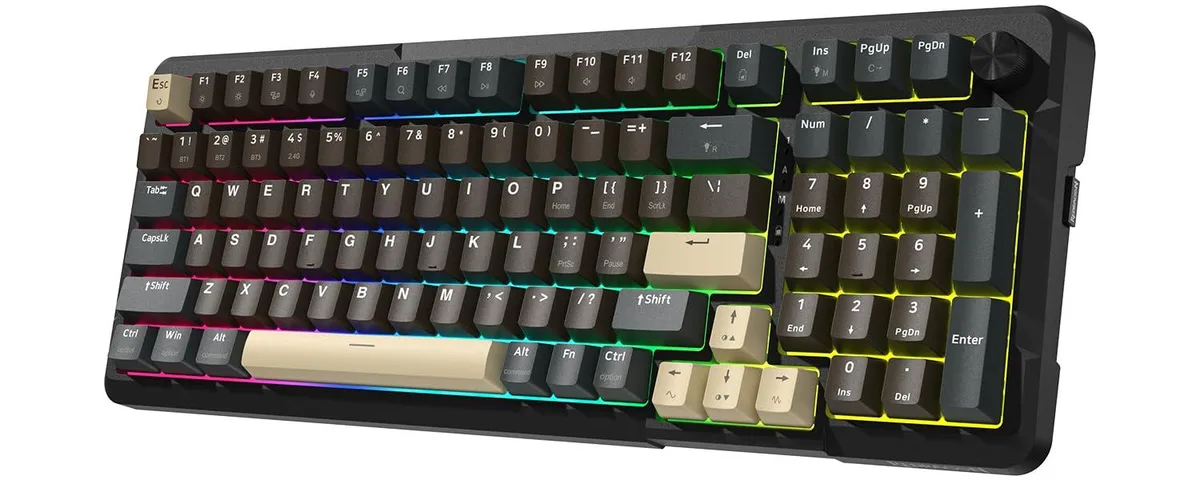 Redragon Redragon K742 Wireless Gaming Keyboard Knob Bluetooth 5.0 2.4GHz USB-C 98% Linear Brown — product photo