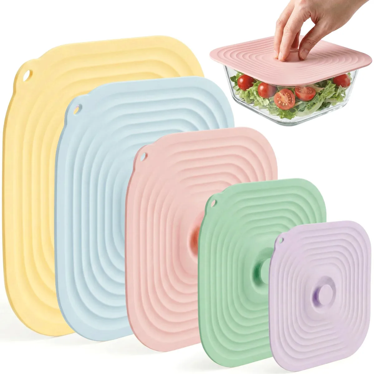 5-Pack Square Silicone Lids 11.8 10.2 8.27 5.91 4.13 — product photo