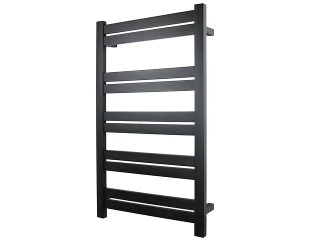 Matte black stainless steel towel warmer, 10 bars, hardwired, 34.25 inches high