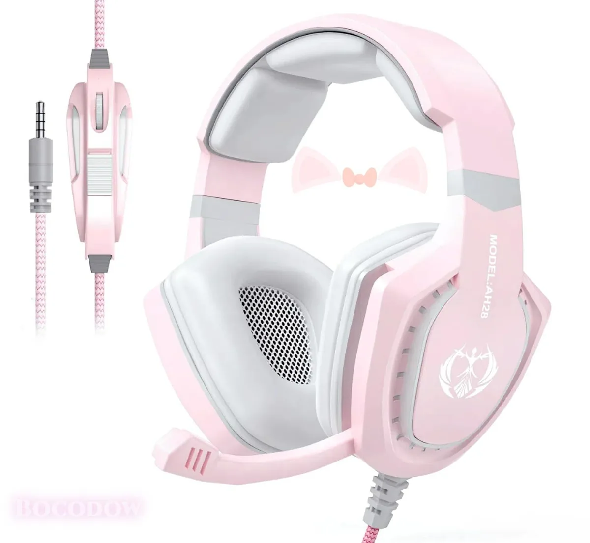  Bocodow Pink Gaming Headset Cat Ears Wired Over-Ear 3.5mm 50mm 32 ohm — product photo