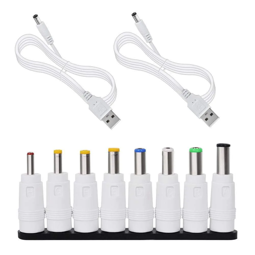 UCEC USB to DC 5.5x2.1mm Cable 2pcs with 8 Interchangeable Plugs White — product photo