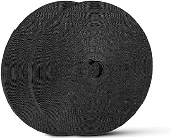 Two rolls of black hook-and-loop cable tape on plastic cores