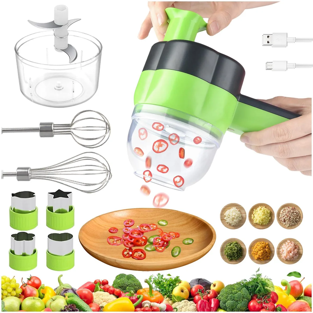 TOGETDREAM vegetable chopper 4 in 1 black&green 3.7 V — product photo