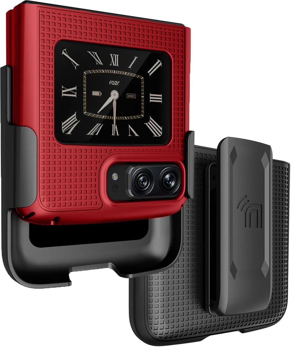 Nakedcellphone Nakedcellphone Grid Case + Belt Clip Holster Combo Red for Motorola RAZR 3 5G (2022) — product photo