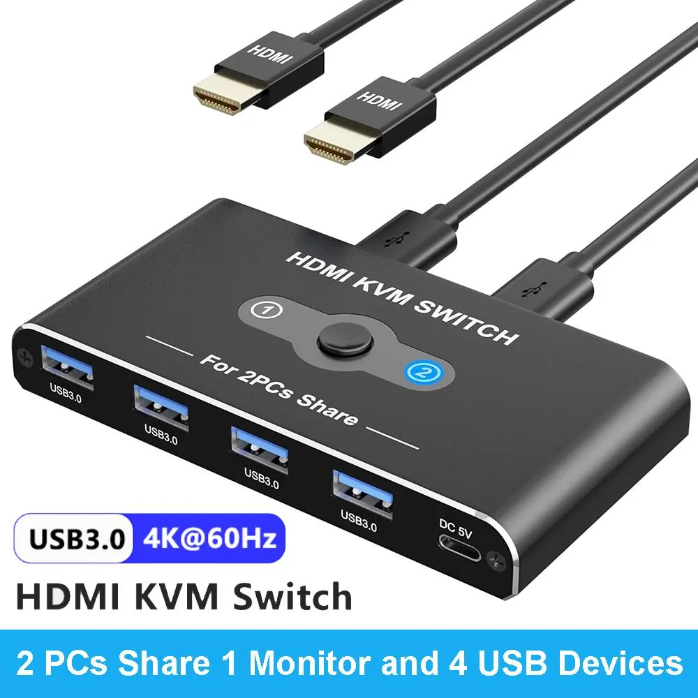 Hitoor Hitoor HA-417B KVM Switch 2 Port HDMI 4K@60Hz 4 USB 3.0 — product photo