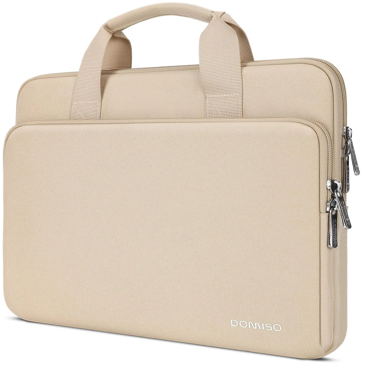 Beige 17 inch laptop sleeve with handle and front pocket