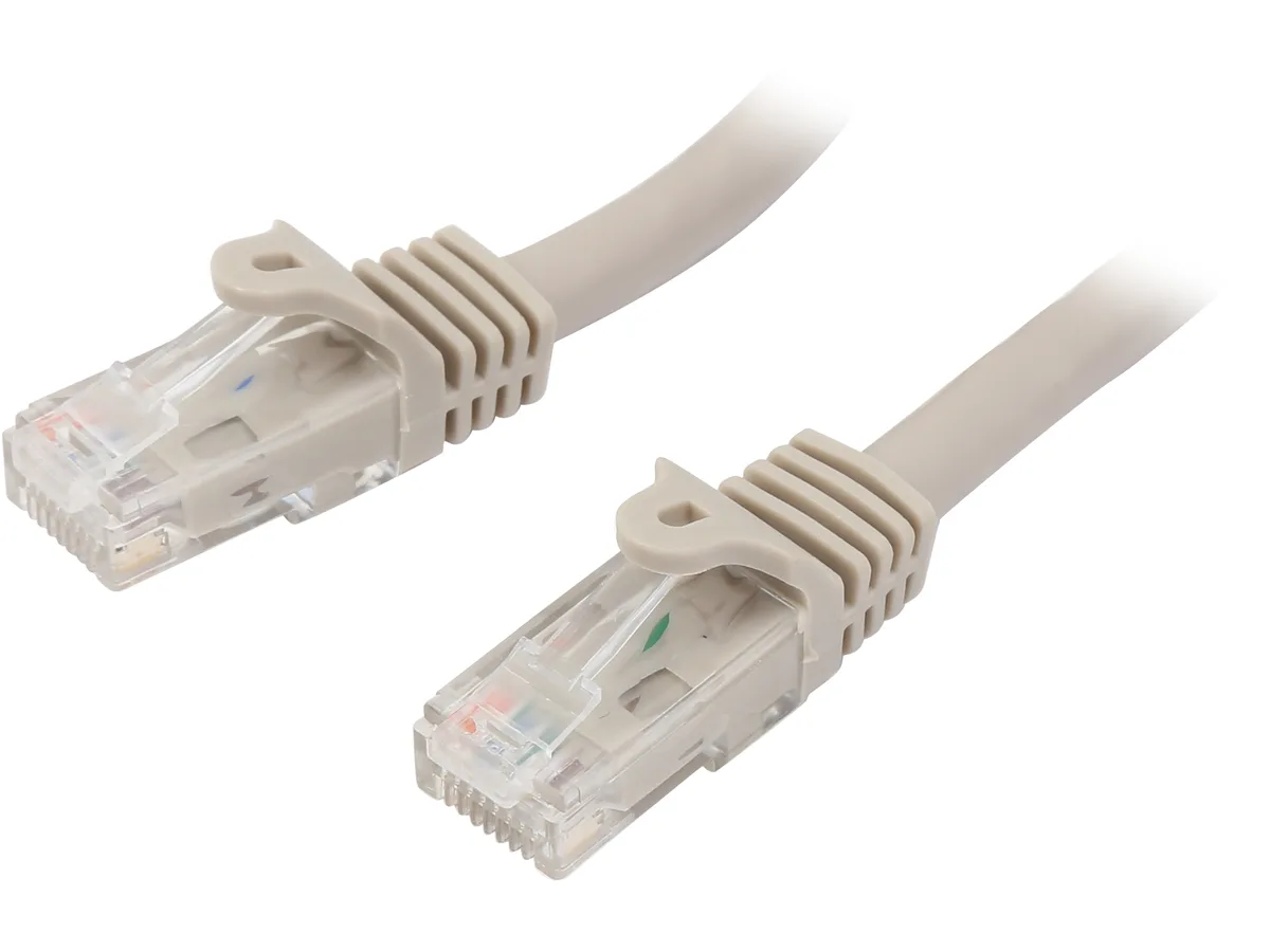 Grey 50 ft Cat6 snagless ethernet cable with moulded RJ45 connectors
