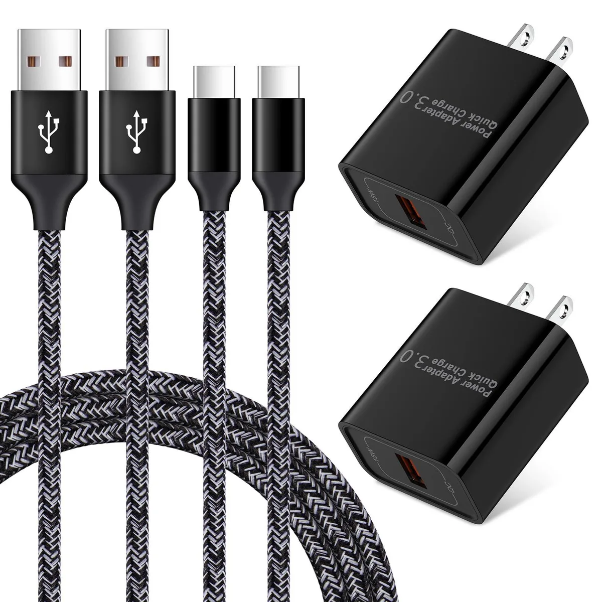 Compact white wall charger with two six-foot USB-C cables