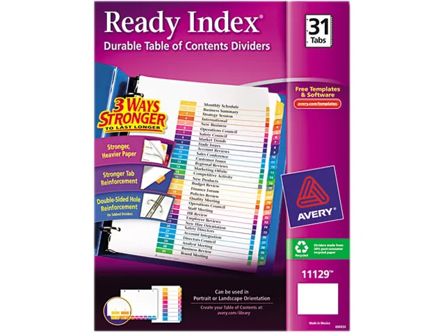 Avery Avery 11129 Ready Index 31 Tab Dividers Multicolor 8.5 x 11 accessory — product photo