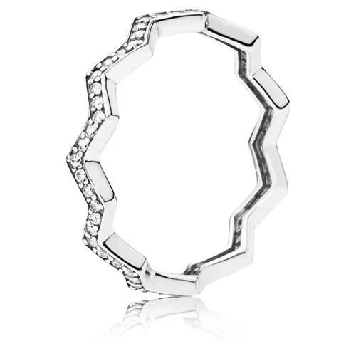 Sterling silver ring with zigzag row of clear cubic zirconia stones
