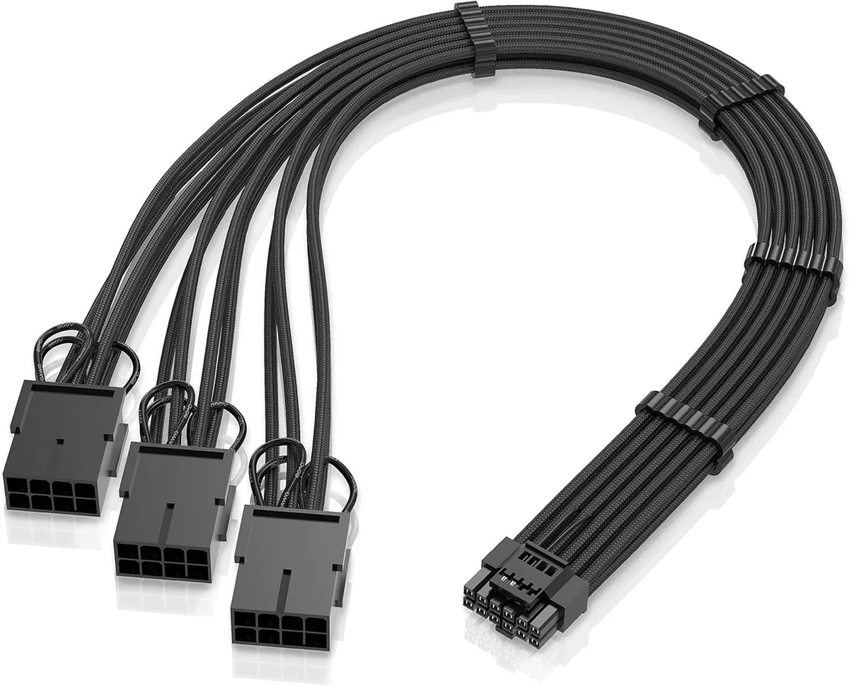 BFKK BFKK 16pin 12VHPWR PCIe 5.0 Male to 3x 8pin Extension Black — product photo