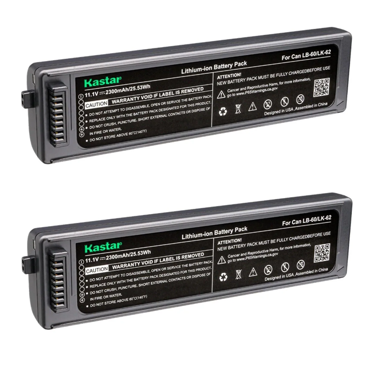 Kastar Kastar LB-60 LK-62 2-Pack Li-Ion 2300mAh 11.1V camera battery — product photo