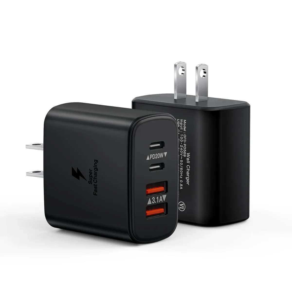 KEHIPI KEHIPI OFS-PD569 2-Pack 40W 4-Port USB Charger Black — product photo