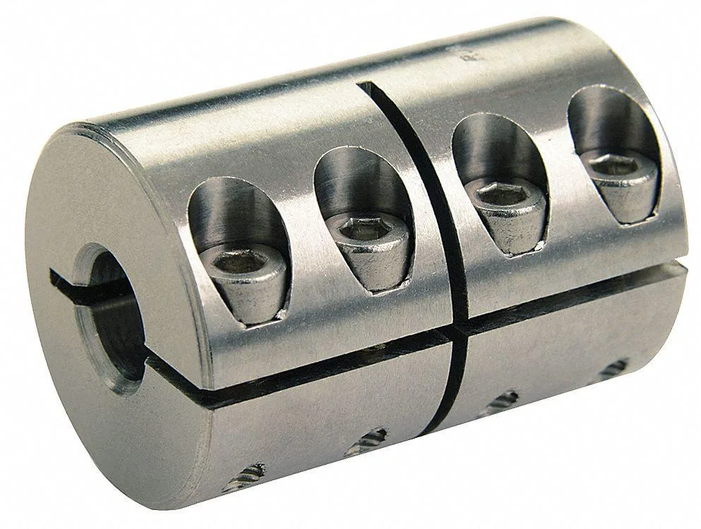 Stainless steel one-piece rigid shaft coupling with two round bores of different sizes
