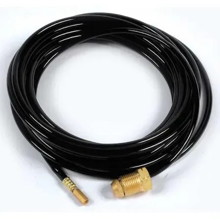 A 25 ft black vinyl welding power cable coiled on a light surface