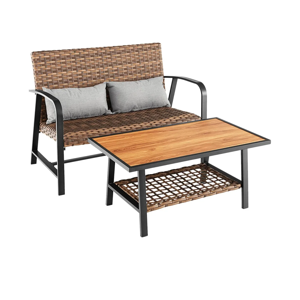 SlickBlue SlickBlue 2-Piece Rattan Coffee Table Set with Shelf, Quick-Dry Cushion, Mix Brown — product photo