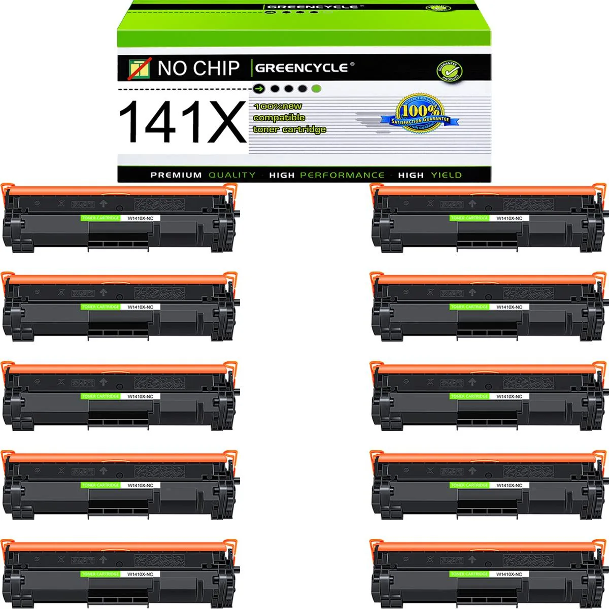 GREENCYCLE GREENCYCLE 141X No Chip Black Toner Cartridge W1410X 10 Pack 2000 Pages — product photo