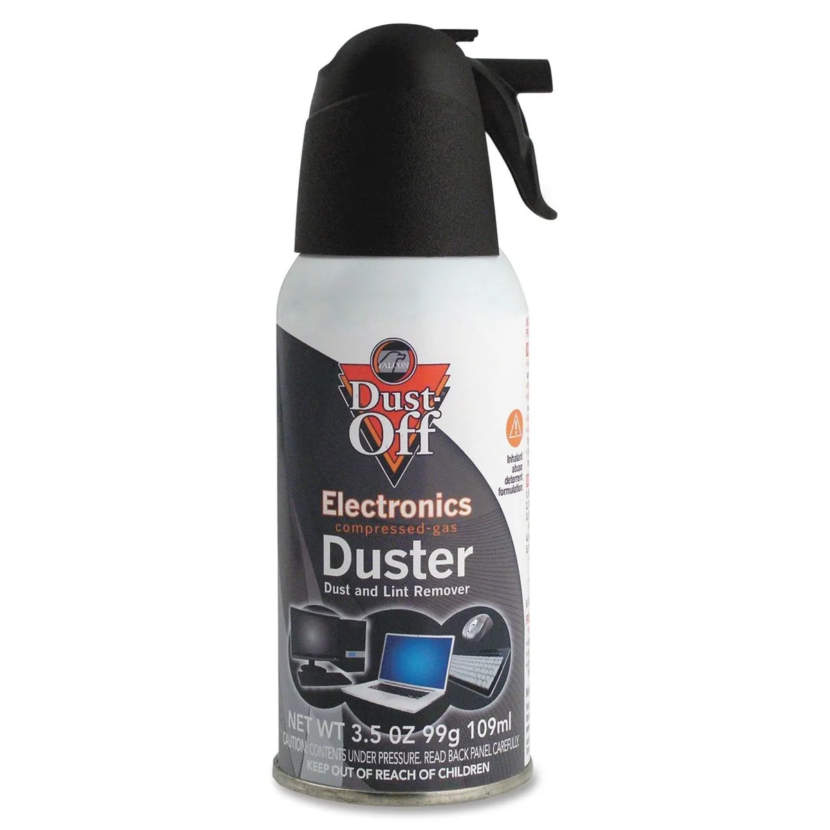 Silver 3.5oz compressed gas duster can with extension tube