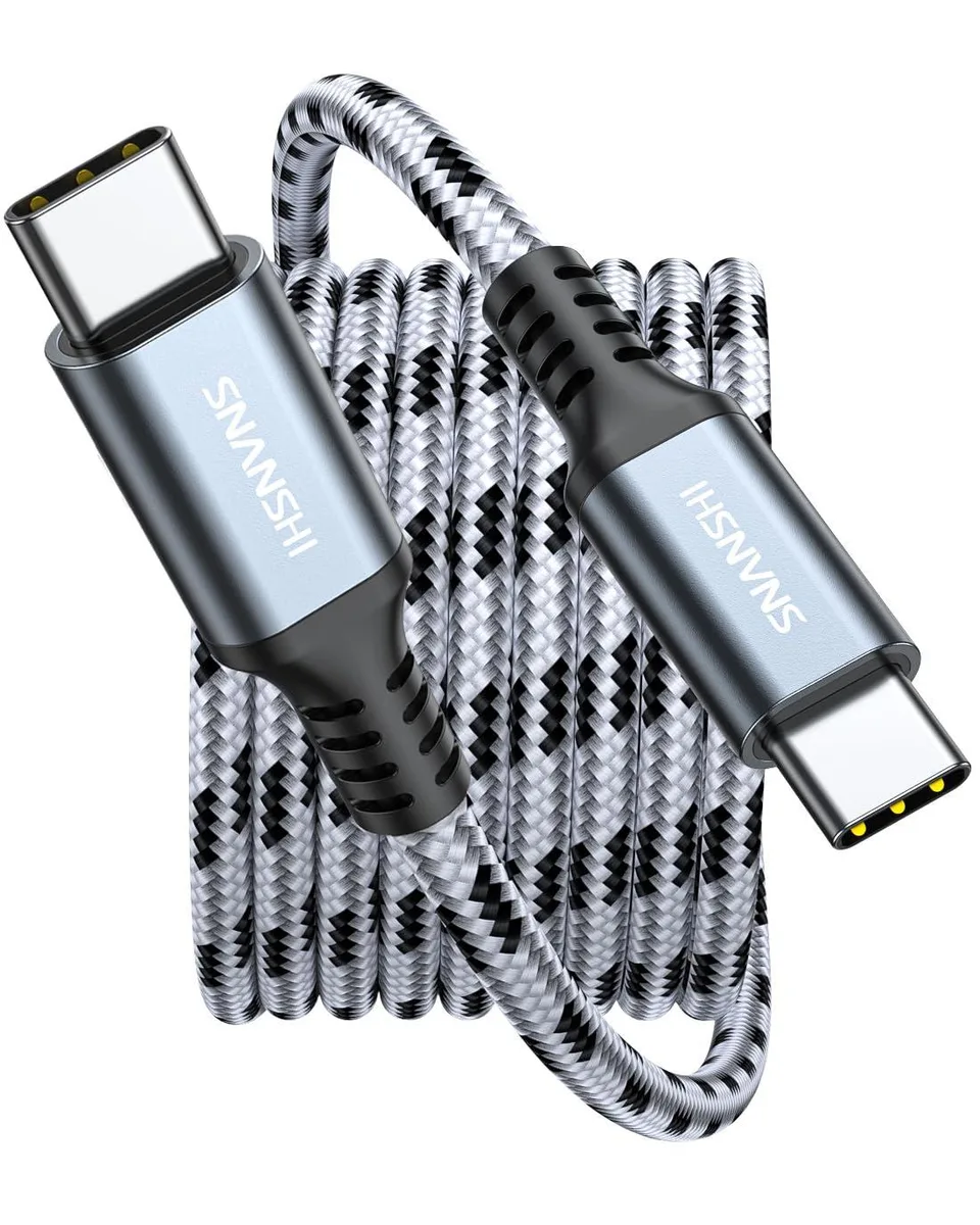 Braided USB-C to USB-C cable, fifteen feet long, reinforced connectors