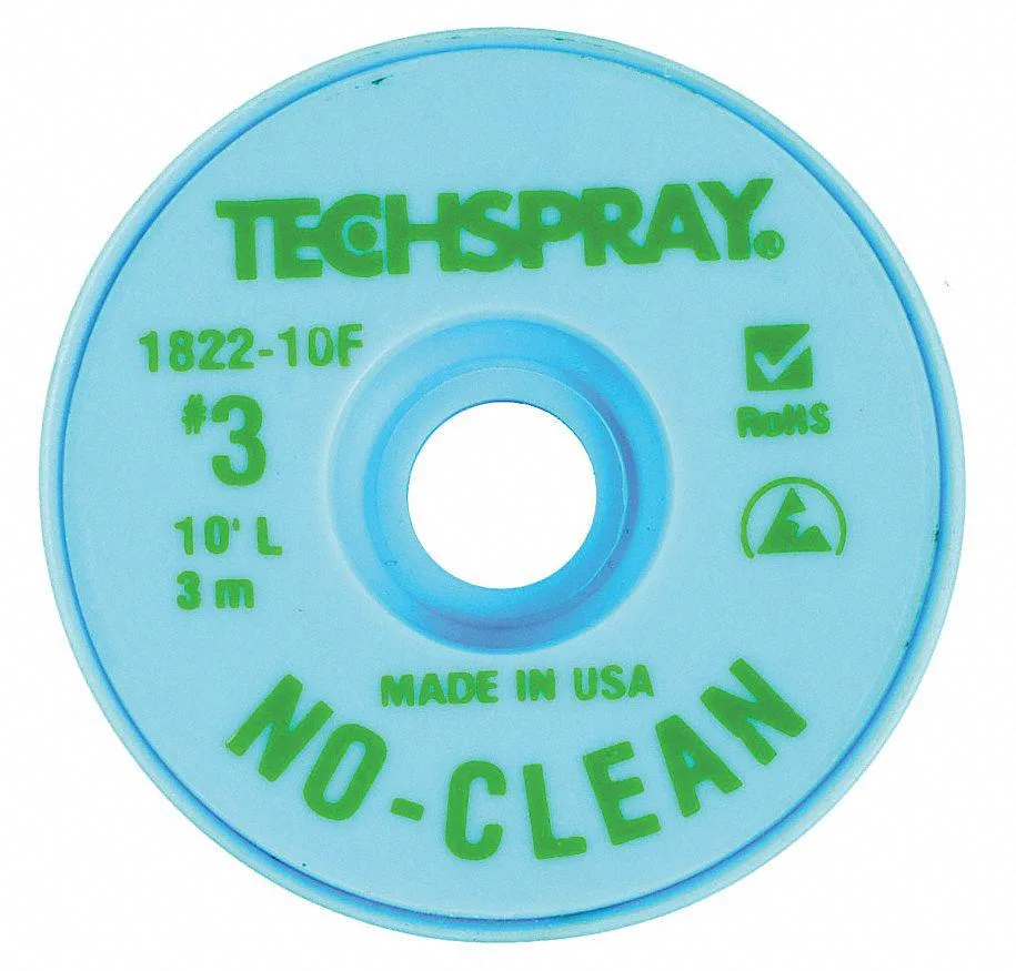 Green desoldering braid on ESD-safe bobbin, 0.075 in wide, 10 ft spool