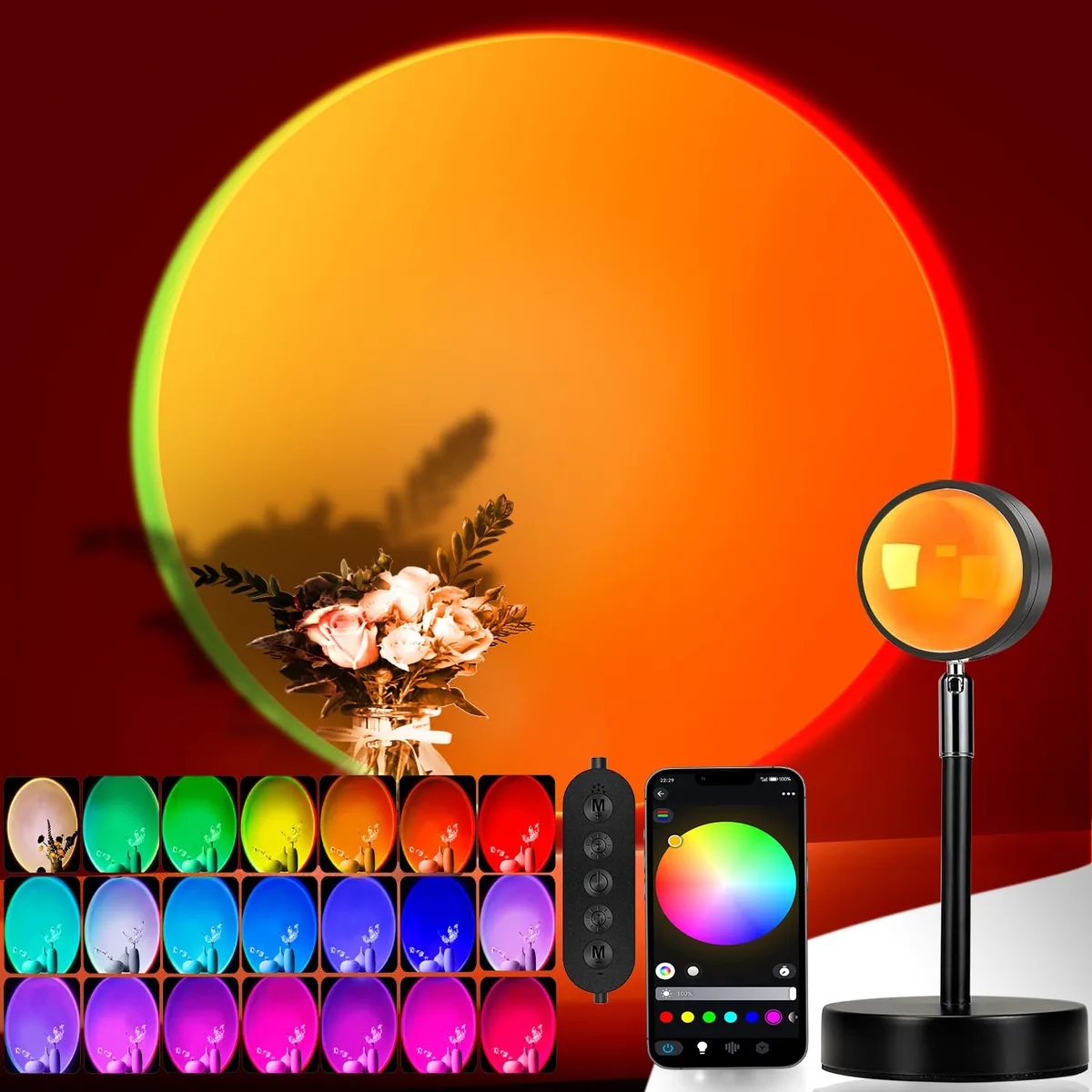  ELSA-RRO2-USB LED Sunset Lamp Projector 16M Colors 54 Modes 180° Rotation USB — product photo